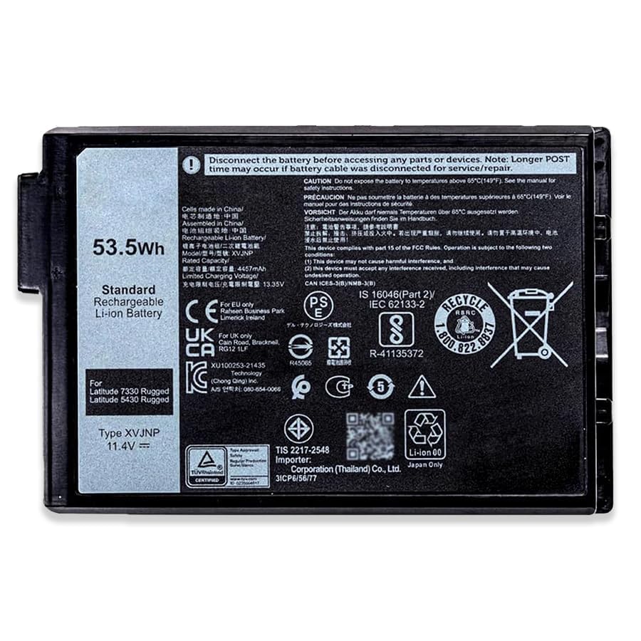 XVJNP Laptop Battery Compatible with Dell Latitude 5430 7330 Rugged Extreme P148G P148G001 P149G P149G001 Series 6JRCP 06JRCP M0TN3 0M0TN3 KD1CT 451-BCWQ 11.4V 53.5Wh - size: 5.08*3.37*0.59 inch XVJNP