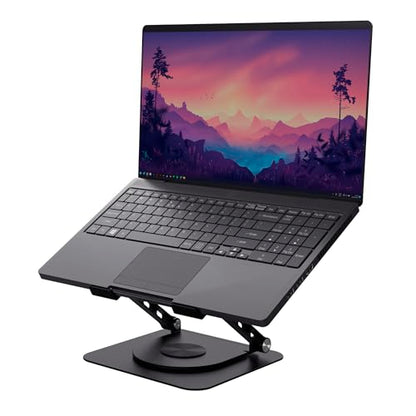 Trust Zeff Ergonomic Laptop Stand for Desk with 360 Degrees Rotation, 16" Foldable Metal Laptop Riser, Height Adjustable, Laptop Holder for MacBook Tablet Dell HP Computer Home Office - Black