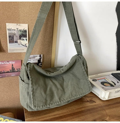Canvas Messenger Bag Large Messenger Bags for Women Men Casual Canvas Crossbody Shoulder Bag with Multiple Pockets - color: Green
