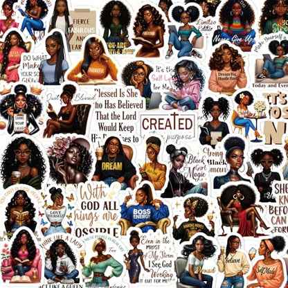 Black Women Stickers for Women - 100 Pcs Inspirational Water Bottle Stickers for Vision Board, Motivational Waterproof Scrapbook Decals, Vinyl Sticker for Laptop Journaling - style: Black Women