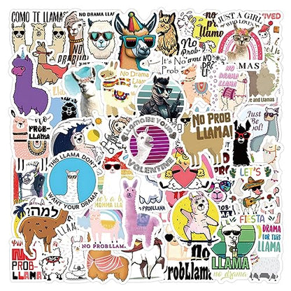 60pcs Funny Llama Stickers, Cute Animal Alpaca Decals Llama Theme Laptop Sticker Waterproof Vinyl Bottles Stickers for Computer Phone Motorcycle Mexican Camel Theme Party（Alpaca） - color: Alpaca
