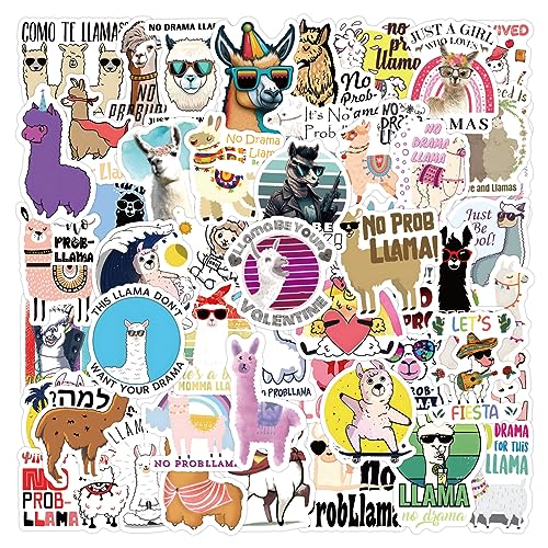 60pcs Funny Llama Stickers, Cute Animal Alpaca Decals Llama Theme Laptop Sticker Waterproof Vinyl Bottles Stickers for Computer Phone Motorcycle Mexican Camel Theme Party（Alpaca） - color: Alpaca