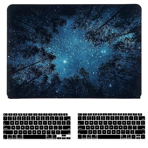 Case for MacBook Air 13 inch M1 A2337 A2179 A1932 2022 2021-2018 Release, Soft-Touch Plastic Hard Cover & Keyboard Cover Compatible Mac Air 13.3 with Retina Display Touch ID, Forest Starry - color: Blue