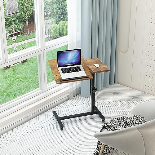 TigerDad Adjustable Overbed Table with Wheels, Rolling Laptop Bed Desk for Home Hospital Use, Height & Tilt Adjustable Mobile Table for Eating, Working, Reading in Bed or Sofa