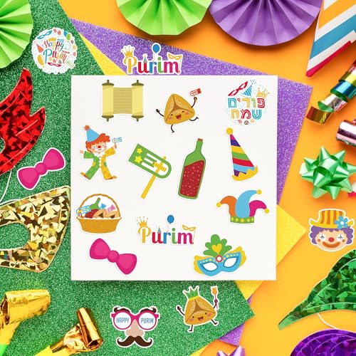 CNhoqc Happy Purim Sticker Roll - 1000 Pcs Cartoon Chag Purim Sameach Hamantaschen Gragger Waterproof Vinyl Reusable Laptop Stickers Coloring Book Scrapbook Water Bottle Page Activity Pad Party Favors - style: Cartoon Happy Purim