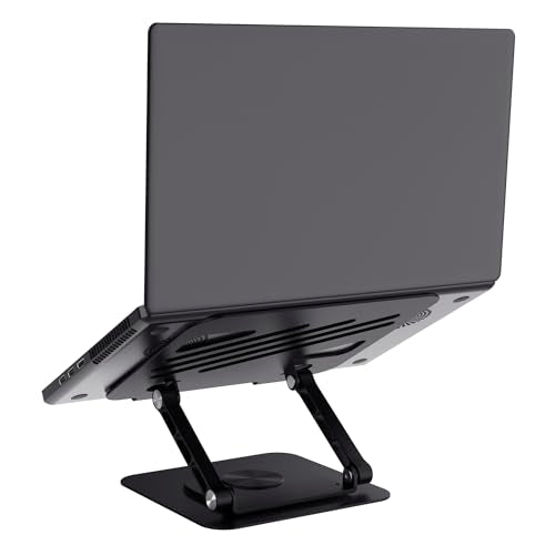 Trust Zeff Ergonomic Laptop Stand for Desk with 360 Degrees Rotation, 16" Foldable Metal Laptop Riser, Height Adjustable, Laptop Holder for MacBook Tablet Dell HP Computer Home Office - Black