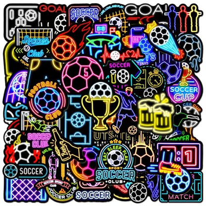 50 PCS Neon Soccer Stickers for Scrapbooking, Retro Football Decals for Journaling Planner, Waterproof Vinyl Sport Stickers for Water Bottle Laptop Phone DIY Crafts - style: A8