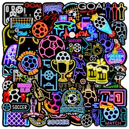 50 PCS Neon Soccer Stickers for Scrapbooking, Retro Football Decals for Journaling Planner, Waterproof Vinyl Sport Stickers for Water Bottle Laptop Phone DIY Crafts - style: A8