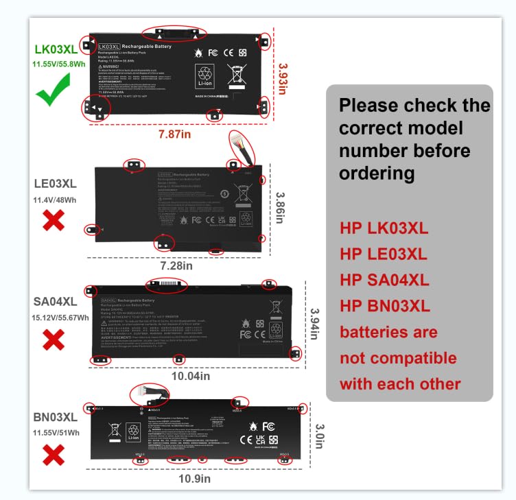 ASUNCELL 55.8Wh LK03XL Battery L09281-855 916814-855 for HP Envy X360 15m-cn0xxx 15m-cp0xxx 15m-bp0xx 15m-bp1xx 15-bq2xx 15-cp0xxx 15-cn0xxx 15-cr0xxx 17-ae1xx 15T-CN 15M-cn0011dx 15m-cn0012dx, 11.55V - color: LK03XL