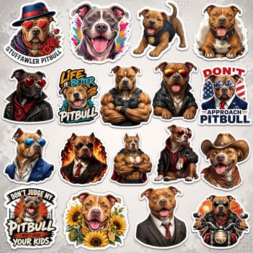 18PCS Pit Bull Dog Stickers – Funny Waterproof Vinyl Decals for Dog, Pitbull Lovers, Laptop, Scrapbook, Phone, Car, Water Bottles - color: Pitbull