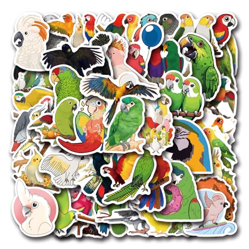 50 Pcs Multicolor Cute Cartoon Parrot Stickers | Colorful parrot cartoon waterproof vinyl decals for laptops, water bottles, uggage, phone cases, and DIY crafts. - style: J-Style05