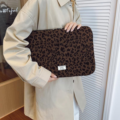 Cute Bow Puffy Laptop Sleeve 13-15 Inch Cute Quilted Laptop Protective Case Padded Bow Computer Sleeve for MacBook (Leopard Coffee, 13inch) - color: Leopard Coffee, size: 13inch