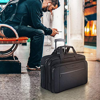KROSER Rolling Laptop Bag Premium Wheeled Briefcase Fits Up to 17.3 Inch Laptop Overnight Roller Case Computer Bag with RFID Pockets for Travel/Business/Men/Women-Black