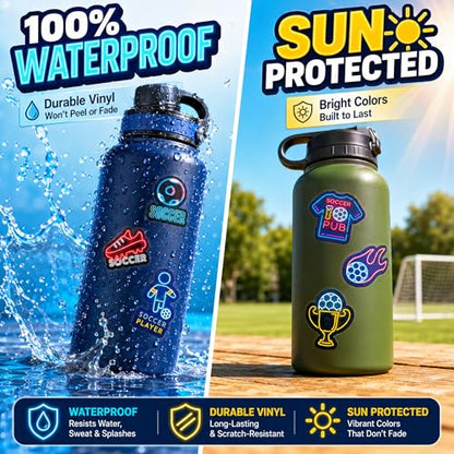 DETICKERS Neon Soccer Stickers for Soccer Fans Boys Water Bottles 50 PCS Waterproof Vinyl Sports Stickers Team Gifts - style: Neon Football