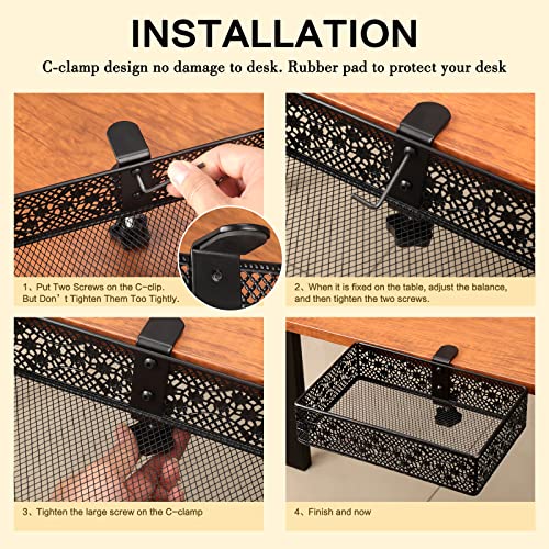 Under Desk Drawer, Clamp on Desk Organizer Under Table Hanging Desk Storage | 2PCS under desk organizer: clamp on desk drawer, under desk basket, hanging desk storage, clamp on undertable shelf, no-drill - size: Black 2 Pack
