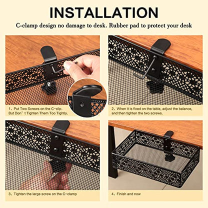 Under Desk Drawer, Clamp on Desk Organizer Under Table Hanging Desk Storage | 2PCS under desk organizer: clamp on desk drawer, under desk basket, hanging desk storage, clamp on undertable shelf, no-drill - size: Black 2 Pack