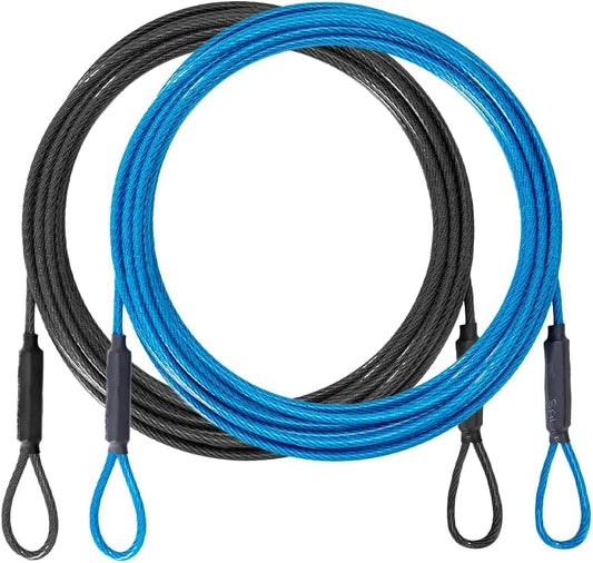 3.3mm (1/8 Inch) Outdoor Travel Security Cable-3/4/6/10/15/20/30ft Luggage Lock Safety Wire Flexible Steel Wire Rope with Double Loop Safety for Luggage, Bike, Lock (Balck+Blue, 3ft-(2Pack) - color: Balck+Blue, size: 3ft-(2Pack）