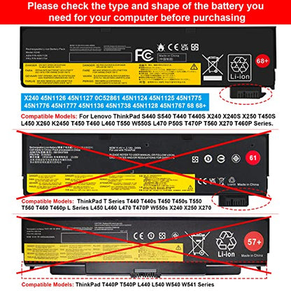 68+ 45N1128 X240 Battery Compatible with ThinkPad T440 T440s T450 T450s T460 T460P T470P T550 T560 L450 L460 L470 P50S W550s X250 X260 X270 45N1125 45N1126 45N1127 45N1129 45N1130 0C52861 0c52862 - size: 8.14*2.44*0.82inch X240