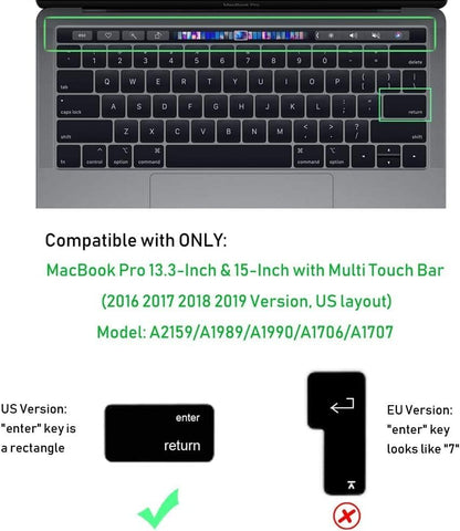 Soft Silicone English Language Keyboard Cover Skin Compatible with MacBook Pro 13 inch and 15 inch with Touch Bar Models: A2159 / A1989 / A1990 / A1706/ A1707 - Release 2019 2018 2017 2016 (Black) - color: English Language, Black, size: Compatible for Mac