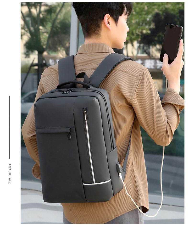 Laptop Backpack, Business Travel Backpack for Men Women, Water Resistant Anti-Theft Daypack, USB Charging Port (Black) - color: Black
