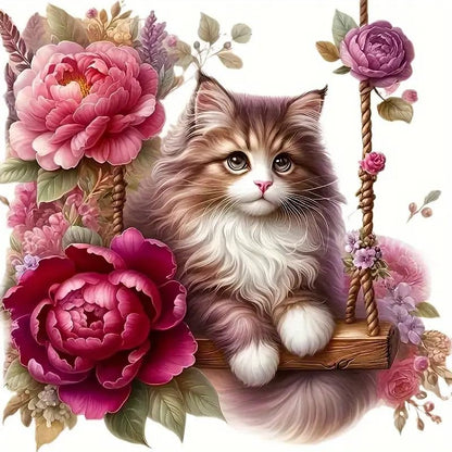 Rose Swing Cat PVC Vinyl Car Decals Stickers Waterproof Self-Adhesive Decals for Cars, Laptops, Trucks, Motorcycles Wall Window Luggage Scratch Cover Door Decor Sticker