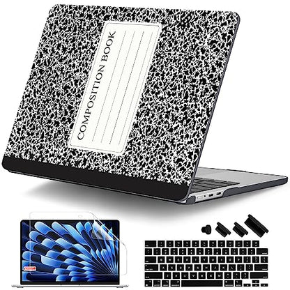 DONGKE for MacBook Air 13 Inch Case M5 2026 M4 2025 M3 M2 2024-2022 A3449 A3240 A3113 A2681, Plastic Hard Shell & Keyboard Cover & Screen Film for MacBook Air 13.6 Inch Case - Composition Book - color: Composition Book