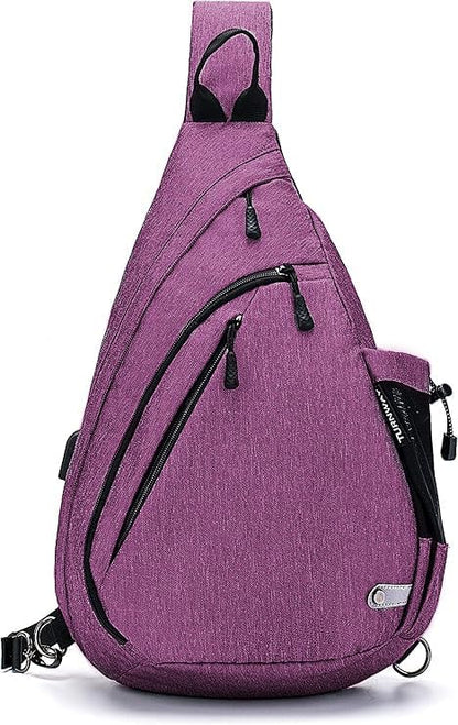 TurnWay Water-Proof Sling bag/Crossbody Backpack/Shoulder Bag with USB Charging Port for Travel, Hiking, Cycling, Camping - color: Green Grid