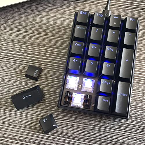 USB Numeric Keypad, LED Backlit 21-Key Mechanical Numpad for PC , Ergonomic Wired Number Pad for Desktop Laptop, Mini Portable Numeric Keypad for Home and Office, Plug and Play (Red Switch)