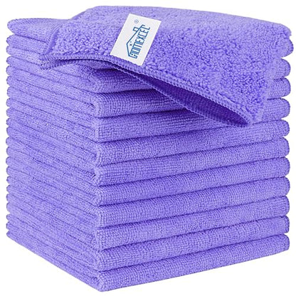 HOMEXCEL Purple Microfiber Cleaning Cloth, 12 Pack Premium Microfiber Towels for Cars, Lint Free, Scratch-Free, Highly Absorbent, Reusable Cleaning Rags for Car, Household, Kitchen, Window,11.5"X11.5" - color: Purple
