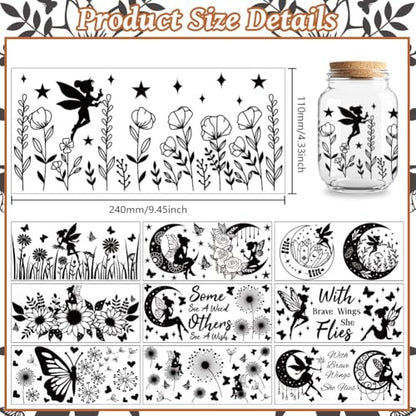 UV DTF Cup Wraps Transfer Stickers Black Fairy Pattern, 10 Sheets Waterproof Custom Vinyl Transfer Sticker 16oz Coffee Glass Cup Tumbler Bottle Mug Decals for Men Women | Waterproof UV DTF Stickers, Custom Vinyl Decals for 16oz Coffee Cups Tumblers Bottle