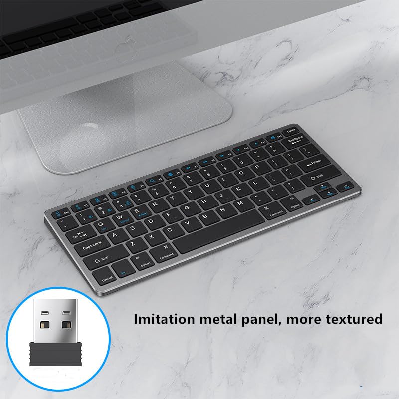Portable mini Wireless Bluetooth Keyboard and Mouse Combo, Bluetooth 3.0/5.0/2.4G, Multi-Device pc,Laptop,Phone,ipad,Windows,iOS,Android Compatible, Rechargeable,78KEY,11.2inch Length (Gray) - color: Gray
