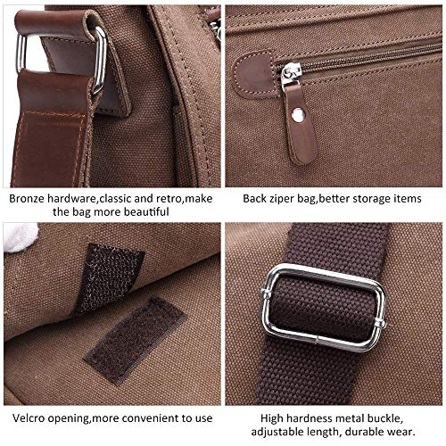 Unisex Messenger Bag Casual Canvas Bag Shoulder Sling Bag Satchel Messenger Bag for Men Work Office 13 inch Laptop Bag (Medium-Coffee) - color: Coffee