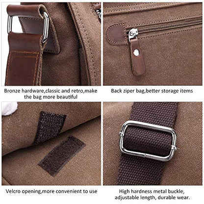 Unisex Messenger Bag Casual Canvas Bag Shoulder Sling Bag Satchel Messenger Bag for Men Work Office 13 inch Laptop Bag (Medium-Coffee) - color: Coffee