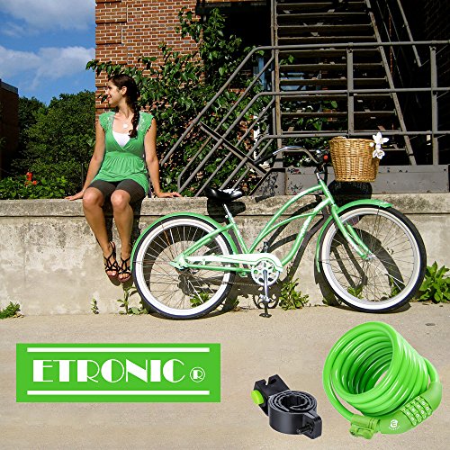 Etronic Bike Lock M6, Cable Lock 6 Feet Long Coiled Security Resettable Combo Combination Lock Bicycle Lock with Mounting Bracket - color: Green