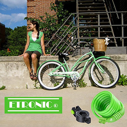 Etronic Bike Lock M6, Cable Lock 6 Feet Long Coiled Security Resettable Combo Combination Lock Bicycle Lock with Mounting Bracket - color: Green