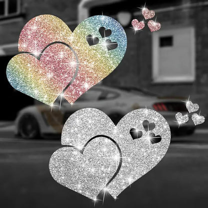 2pcs Sparkling Heart-Shaped Sunflower Self-Adhesive PVC Rainbow Glittery Decal Sticker for Cars, Laptops, Trucks, Motorcycles Wall Window Luggage Scratch Cover Door Multi-Surface Decor Sticker