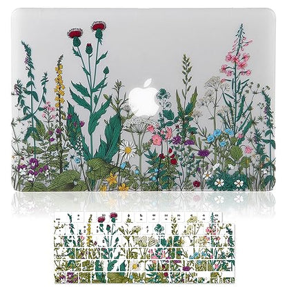 Case for MacBook Air 13-inch Laptop M5 M4 M3 M2 A3449 A3240 A3113 A2681 2026-2022 Release with Touch ID, 3D Effect Matte Clear See Through Hard Cover&Keyboard Cover, Garden Flowers - color: Clear