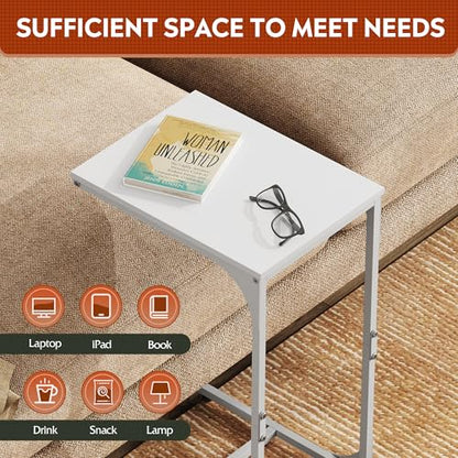WLIVE C Shaped End Table, Small Couch Side Tables with Metal Frame, Sofa Table TV Tray for Living Room, Bedroom, White - color: White