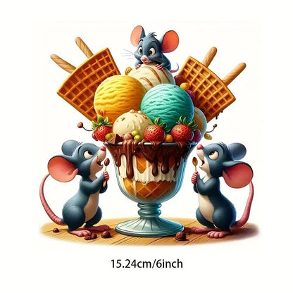 Cute Mouse Stealing Ice Cream PVC Vinyl Car Decals Stickers Waterproof Self-Adhesive Decals for Cars, Laptops, Trucks, Motorcycles Wall Window Luggage Scratch Cover Door Decor Sticker