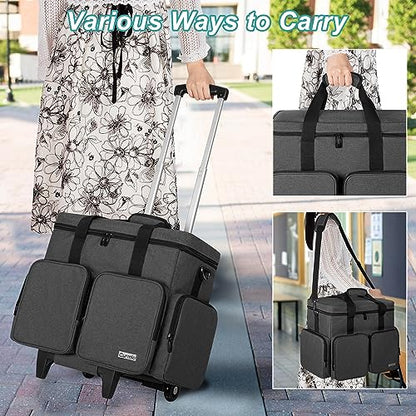 Rolling Teacher Tote Bag with 2 Detachable Pouches for Work, Black | Wheeled Teacher Uility Bag with 15.6" Padded Laptop Sleeve, Large Briefcase with Detachable Trolley for Women - color: Black