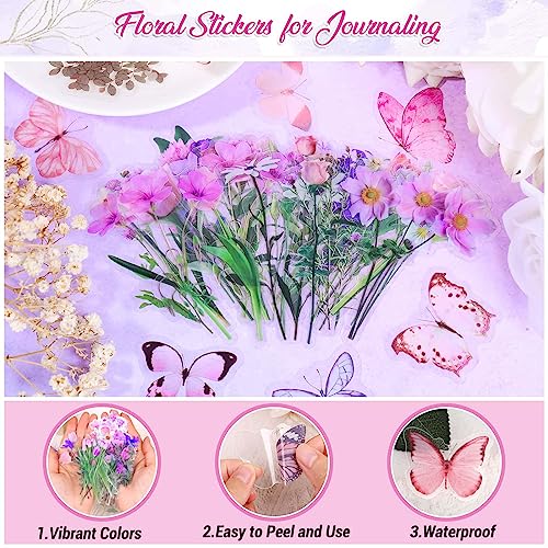 401Pcs Transparent Flower and Butterfly Stickers, Clear Floral Scrapbook Stickers Supplies for Journal Planner Notebook Resin Card Making Laptop Cell Phone Decorating | Clear Floral Scrapbook Stickers for Resin Crafts, Journal Planner Supplies, Card Makin