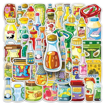 51 Pcs Sauce & Condiment Doodle Stickers - Cute Foodie Kawaii Vinyl Decals for Cooks, Kitchen Ketchup, Mayo Fun Sticker Pack(Sauce) - color: Sauce