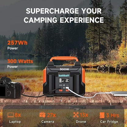 Bailibatt Portable Power Station 300W, 257Wh, 4.6lbs Solar Generator | Pure Sine Wave AC Outlet for Laptop. Backup Battery for Camping, Travel, Emergency, Home, RV, Outdoor, Hunting