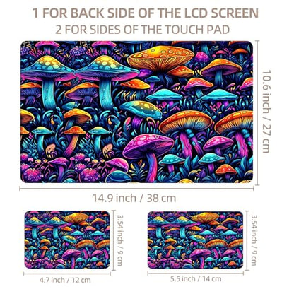 Universal Laptop Skin Sticker for 12/13/14/15.6 Inch Laptops, Reusable Vinyl Laptop Decal Cover, Waterproof Scratch Resistant Notebook Skin with 2 Wrist Pads,Colorful Mushrooms - color: Colorful Mushrooms