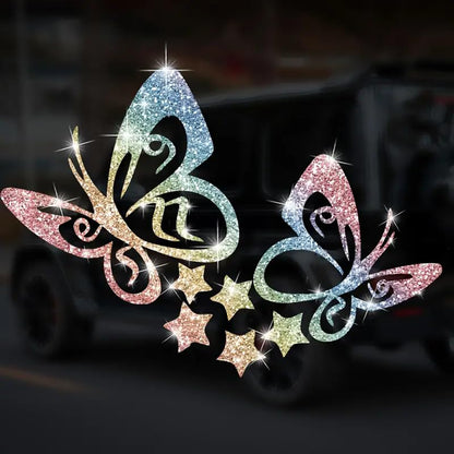 2pcs Sparkling Butterfly Star Sunflower Self-Adhesive PVC Rainbow Glittery Decal Sticker for Cars, Laptops, Trucks, Motorcycles Wall Window Luggage Scratch Cover Door Multi-Surface Decor Sticker