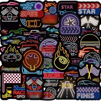 DETICKERS Neon Car Stickers for Racing Fans Boys Water Bottles 50 PCS Waterproof Vinyl Car Stickers Gifts - style: Neon Car