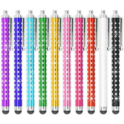 Eco-Fused 10 Pack Bling Metal Stylus Pens - Universal - Compatible with All Capacitive Touchscreen Devices - for iPad, iPhone, Samsung Phones and Tablets, All Android Phones and Tablets and More