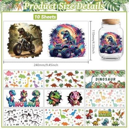 Peacoblue UV DTF Cup Wraps Transfer Stickers Dinosaurs Pattern, 10 Sheets Waterproof Custom Vinyl Transfer Sticker 16oz Coffee Glass Cup Tumbler Bottle Mug Decals for Men Women - style: Dinosaurs
