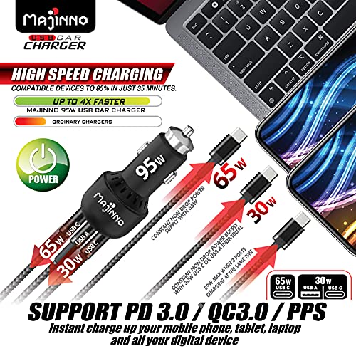 USB C Car Charger Fast Charge pd PPS 95w for iPhone Laptop 65w 30w Super Type QC 3.0 Cigarette Lighter Adapter MacBook Ipad Pixel Chargers Usbc Black Matte
