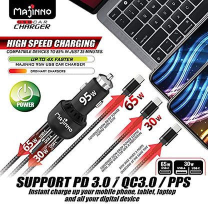 USB C Car Charger Fast Charge pd PPS 95w for iPhone Laptop 65w 30w Super Type QC 3.0 Cigarette Lighter Adapter MacBook Ipad Pixel Chargers Usbc Black Matte